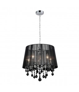 Griestu lampa Italux Cornelia kolekcija hroma ar melnu abažūru un kristāliem Ø45cm 5xE14 MDM-2572/5 BK