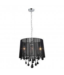 Griestu lampa Italux Cornelia kolekcija hroma ar melnu abažūru un kristāliem Ø43cm 3xE14 MDM-2572/3 BK