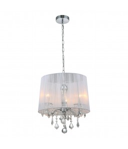 Griestu lampa Italux Cornelia kolekcija hroma ar baltu abažūru un kristāliem Ø43cm 3xE14 MDM-2572/3 W